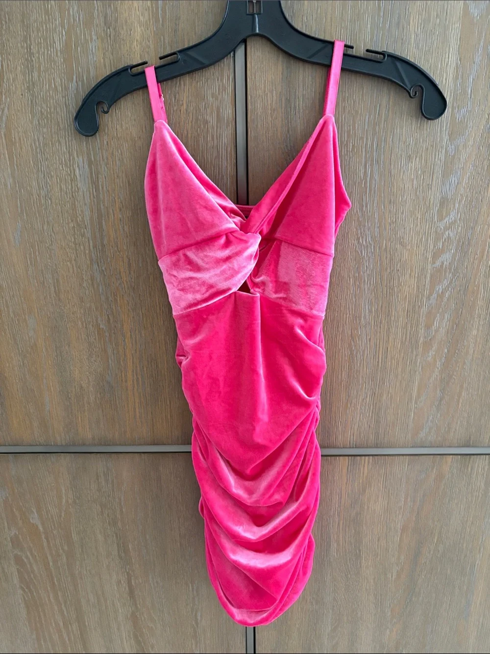 Katie J NYC Hot Pink Velvet Ruched Slip Dress